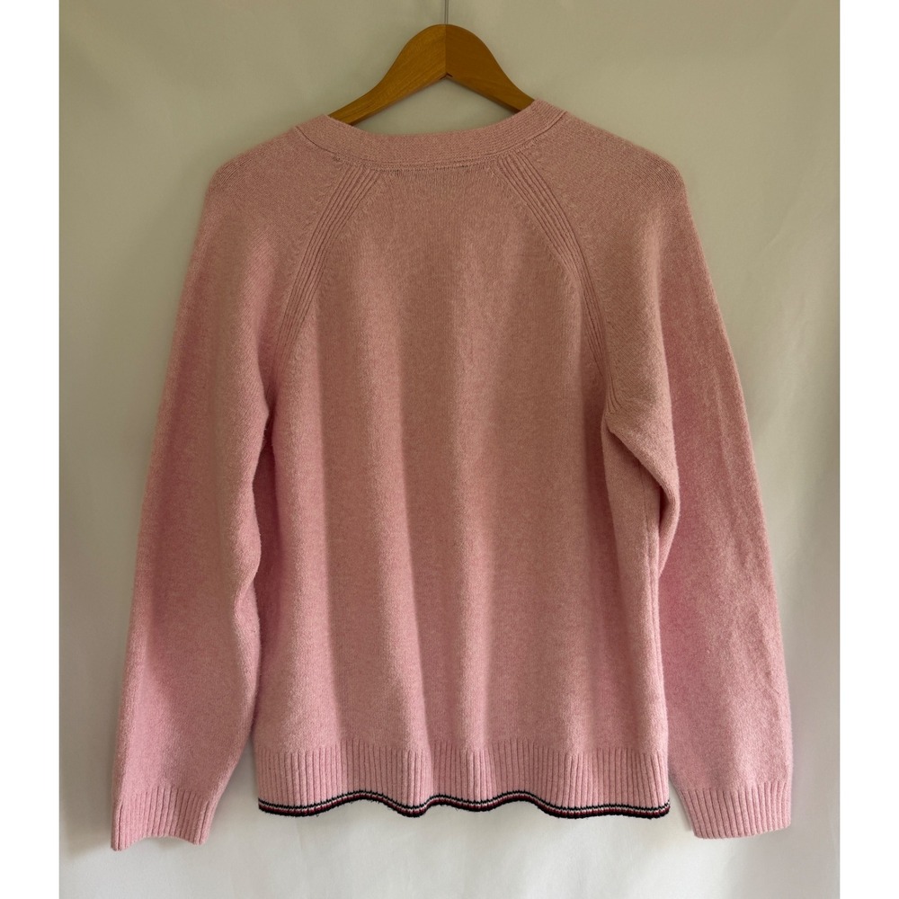 Tommy Hilfiger Womens Pink Henley V-Neck Sweater XL Cotton Blend Logo Stripe Hem - Picture 3 of 6